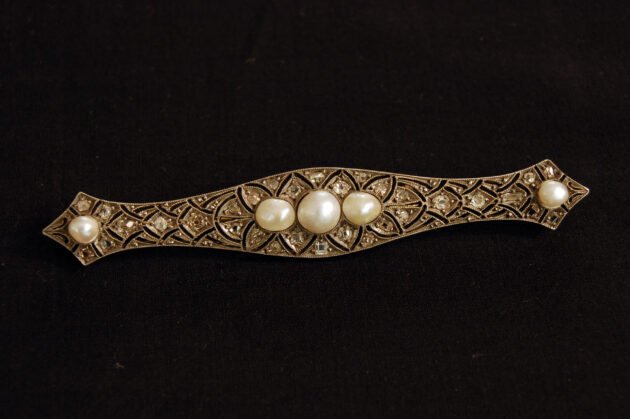 Spilla Diamanti e Perle naturali
