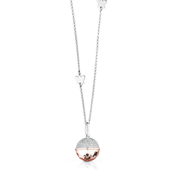 Collana con Chiama Angeli in  argento rosato e zirconi cubici