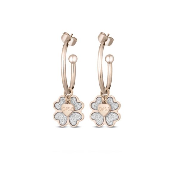 Orecchini donna a cerchio color oro rosa quadrifoglio OPS!GLITTER