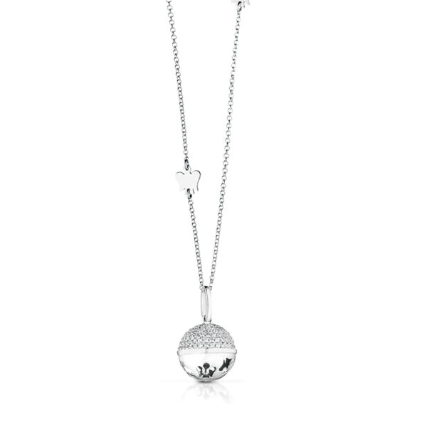 Collana con Chiama Angeli in  argento rosato e zirconi cubici.