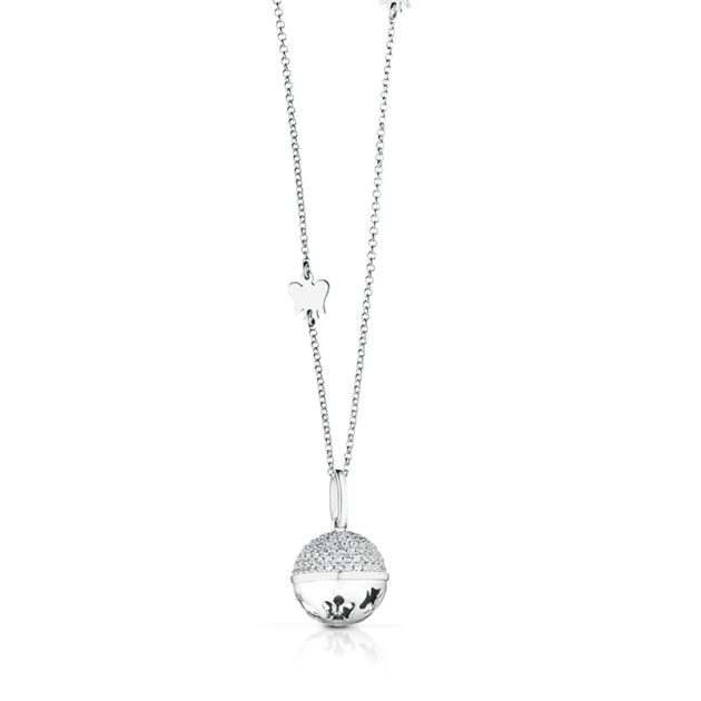 Collana con Chiama Angeli in  argento rosato e zirconi cubici.