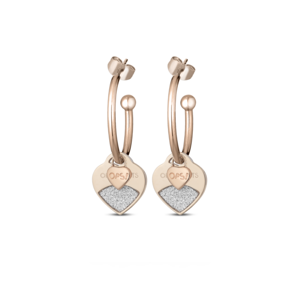 Orecchini a cerchio color oro rosa a forma di Cuore  OPS!GLITTER