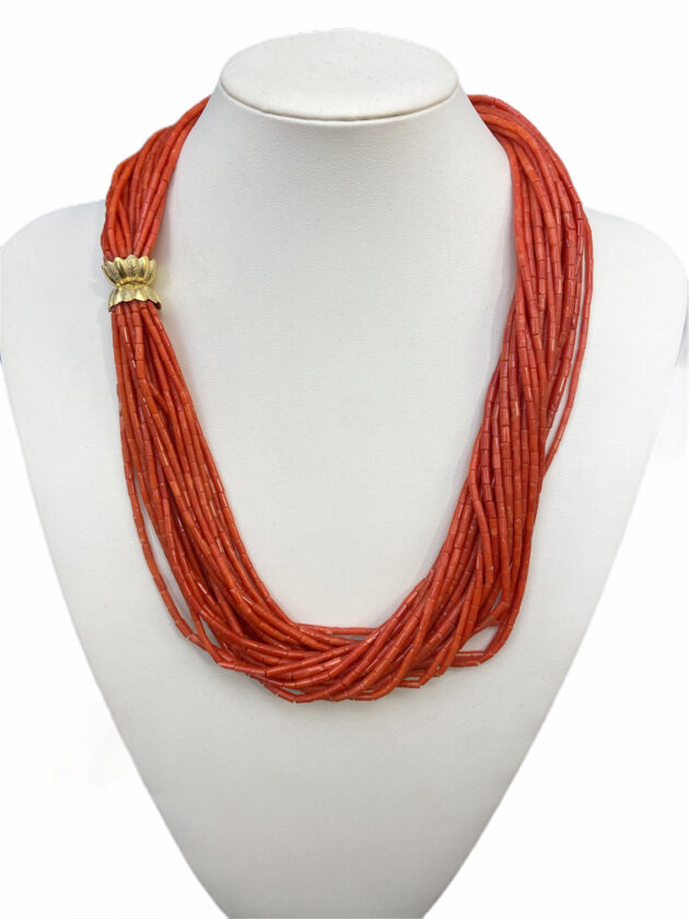 Collana Torchon bacchettine di corallo trapanese