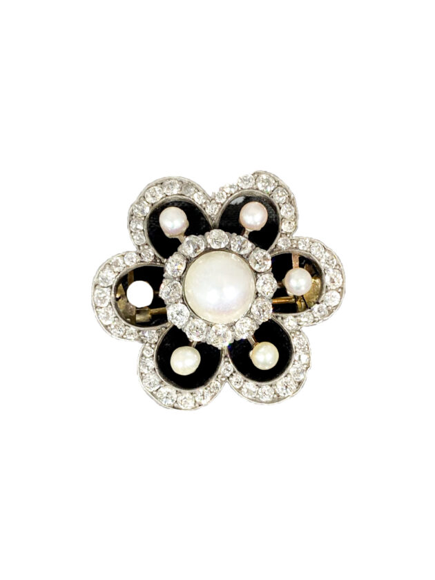 Spilla a Fiore oro , argento,  brillanti e perle.