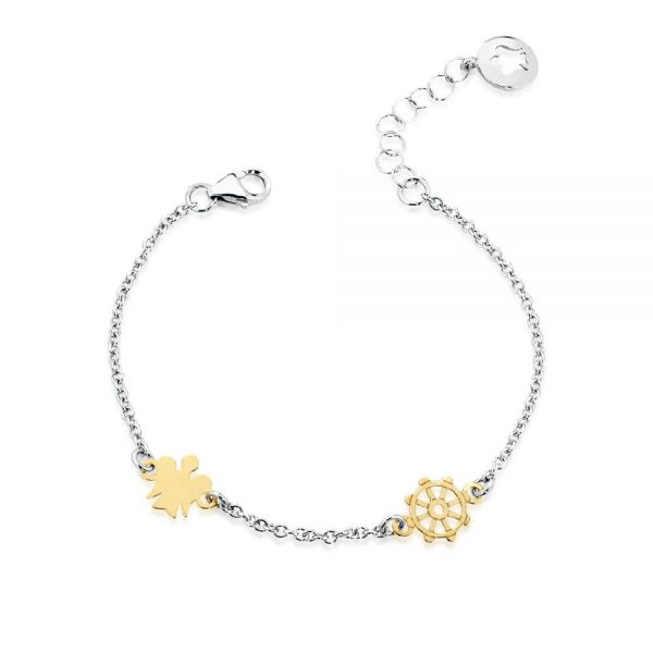 Bracciale Bambino/a in Oro bianco con Angelo e Timone