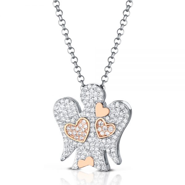 Collana con Pendente Angelo e Cuori