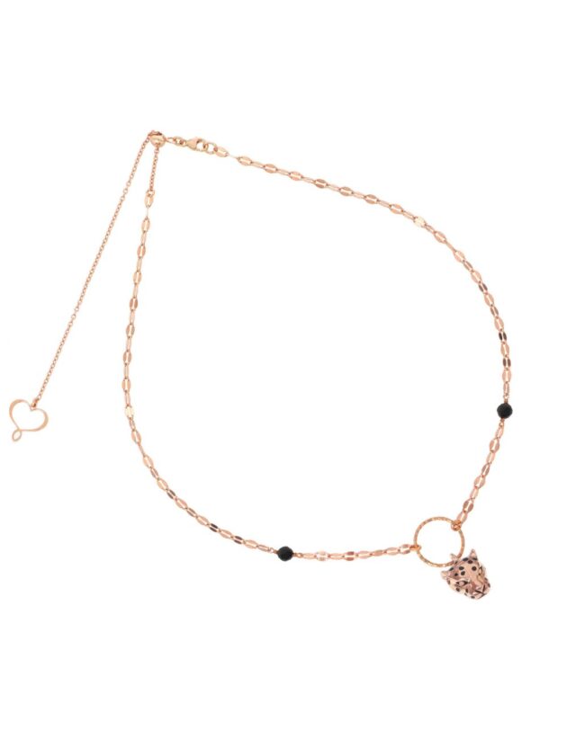 Collana girocollo di catena con Leopardo in oro rosa
