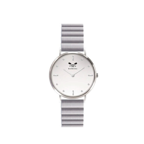 Orologio Bianco Zirconi dm. 36,5 - Maglie Orizzontali