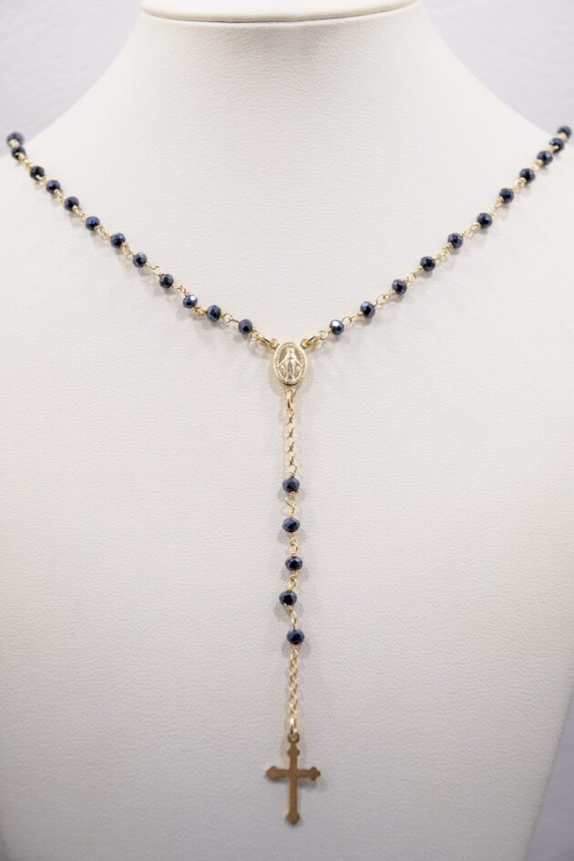 Collana Rosario Argento Dorato ed Onici