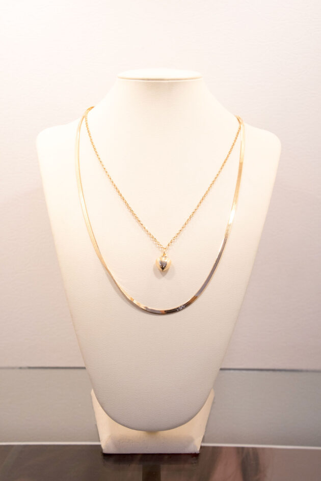 Collana piattina In Argento Dorato con Ciondolo Cuore